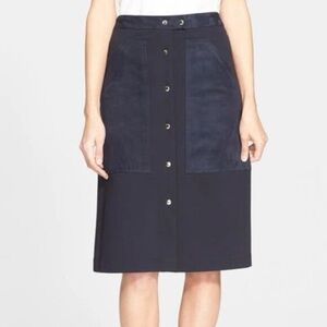 Theory Dark Blue Midi Skirt with Buttons
